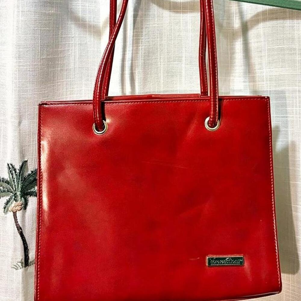 Vintage pacific connections red patented genuine leather small tote handbag